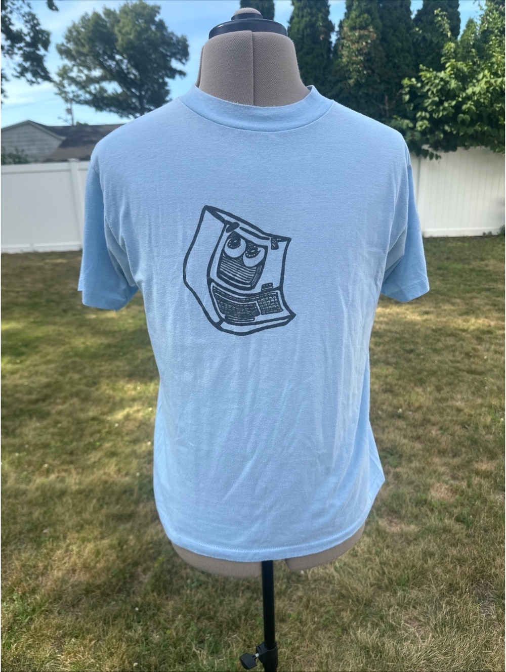 Vintage 80s Computer Face Graphic T-Shirt Made in USA Fits L